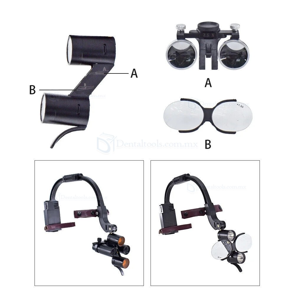 Lupas binoculares dentales 5X o 6X con luz LED 5W y lentes para presbicia